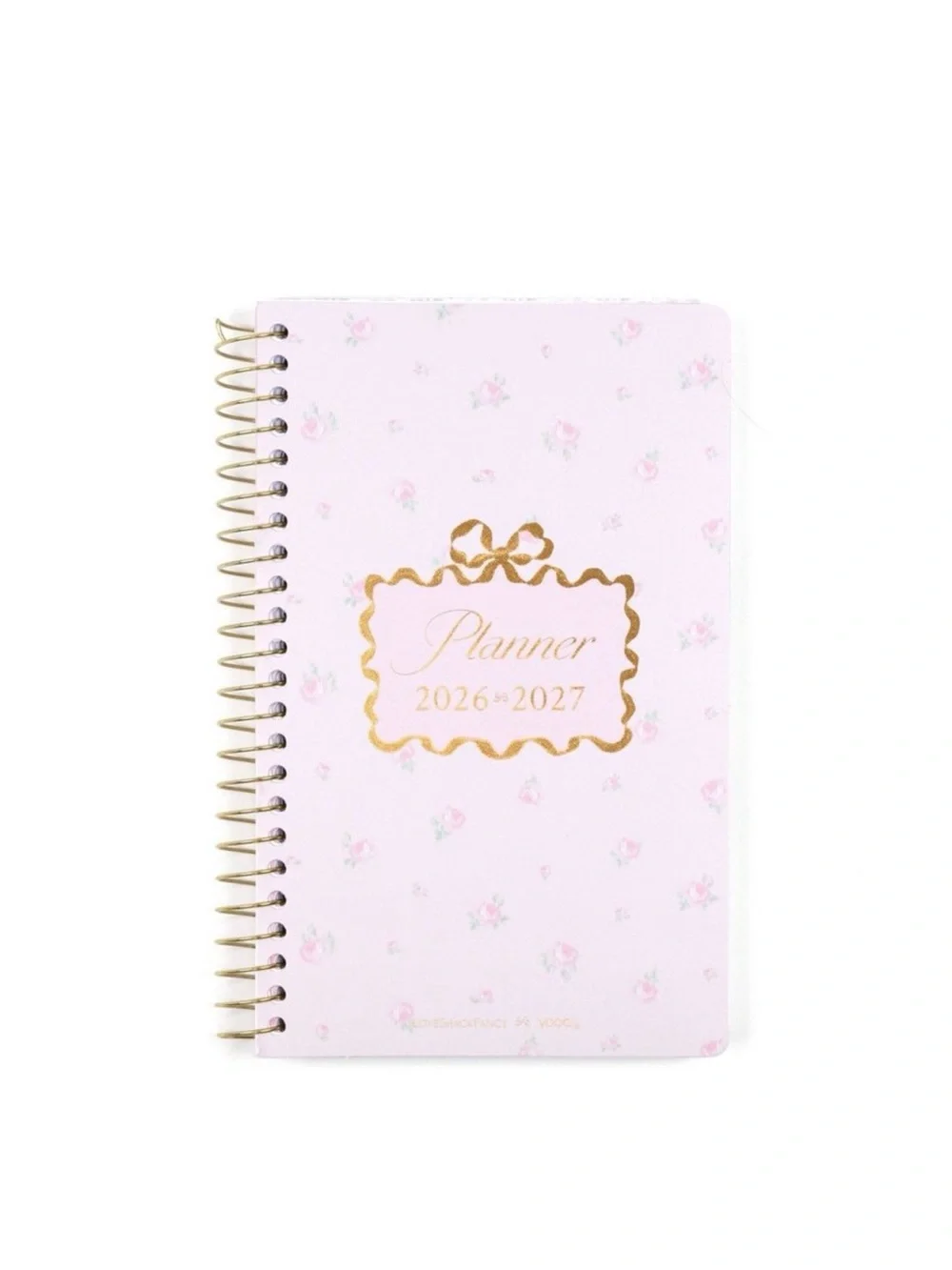 2026–2027 Pink Floral Spiral Planner with Gold Accents